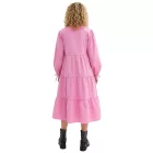 Széles szárú női midi ruha masnikkal, 100% pamutból, hosszú ujjú ruha 977645 Pink Méret:44