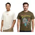 RE:fedett X SUPERMAN DC férfi póló  Comic Print, pamut kerek nyakú Ing RCWARN55 in ekrü-fehér vagy Khaki Méret: M