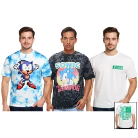   RE:fedett X SEGA férfi póló  Sonic Print, pamut kerek nyakú póló RCSEGA55 in kék/fehér, szürke, vagy ekrü/fehér Méret: S