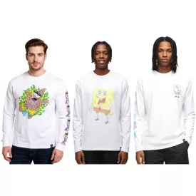   RE:fedett X Nickelodeon férfi hosszú-Sleeved Ing  Various Prints SpongeBob SquarePants pamut pulóver kerek nyakú Ing in fehér Méret: M