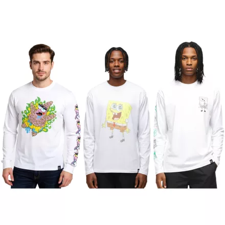 RE:fedett X Nickelodeon férfi hosszú-Sleeved Ing  Various Prints SpongeBob SquarePants pamut pulóver kerek nyakú Ing in fehér Méret: M