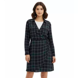   lágy flowing női mini ruha, checked wrap ruha  Ing nyaklánc, 914043 kék Méret: 38