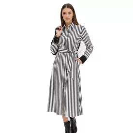   Classic női midi ruha, ingruha csíkos mintával, fekete/fehér, 934129 - 50