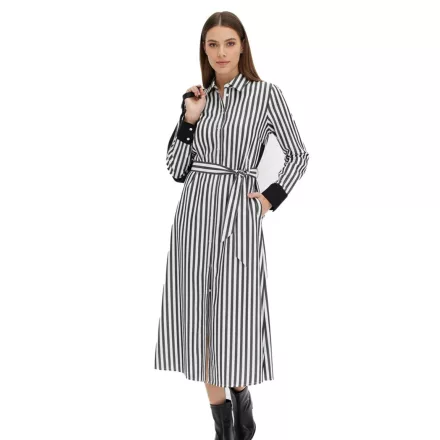 Classic női midi ruha, ingruha csíkos mintával, fekete/fehér, 934129 - 50