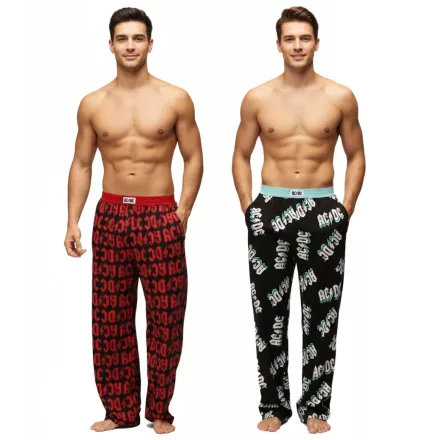 RE:fedett X ACDC Lounge nadrág férfi Pajama nadrág  ACDC All-Over Print in fekete/piros vagy fekete/világos kék Méret: M