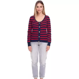   DELMAO női kötött Pulóver  dekoratív gomb Placket, hosszú-Sleeved Ing Pulóver in piros/sötét kék vagy kék/fehér Méret: 32_34
