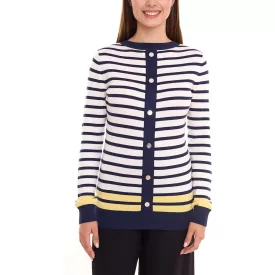   DELMAO női kötött Pulóver  dekoratív gomb Placket, hosszú-Sleeved Ing Pulóver in piros/sötét kék vagy kék/fehér Méret: 36_38