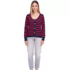 DELMAO női kötött Pulóver  dekoratív gomb Placket, hosszú-Sleeved Ing Pulóver in piros/sötét kék vagy kék/fehér Méret: 40_42