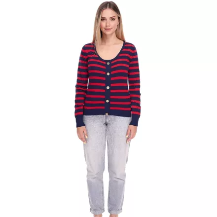 DELMAO női kötött Pulóver  dekoratív gomb Placket, hosszú-Sleeved Ing Pulóver in piros/sötét kék vagy kék/fehér Méret: 40_42
