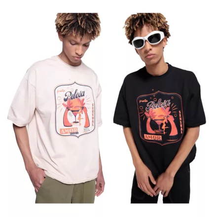 DWD Studioz Ipanema férfi kerek nyakú póló  nagyméretű első Print, 340 g/m², in fekete vagy bézs Méret: M