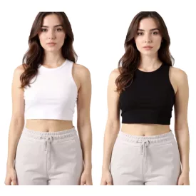   ZEGY női Crop Top Tank Top Ribbed pamut ujjatlan Ing 1085 fekete vagy fehér Méret: L