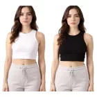 ZEGY női Crop Top Tank Top Ribbed pamut ujjatlan Ing 1085 fekete vagy fehér Méret: L