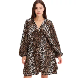   Wild női Summer ruha, Animal Print ruha  Balloon ujj, nadrág Mini ruha, 973887 barna Méret: 36