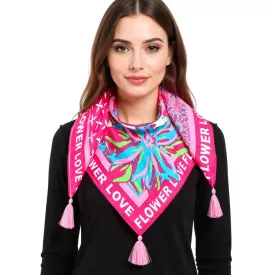  ZWILLINGSHERZ Flower Love szögletes sál  Retro-Look virágos, divat sál 3016Q-2907-4 rózsaszín/türkiz/Multicolored Méret: N