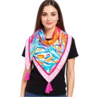 ZWILLINGSHERZ Coral Reef Négyszögletű sál korallokkal és Good Vibes mintával, Divatsál 3016Q-2907-21 Rózsaszín/Többszínű Méret:N