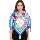 ZWILLINGSHERZ Sunny nap szögletes sál  Shells és virágos divat sál 3016Q-0803-84 kék/rózsaszín/Multicolored Méret: N