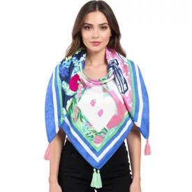   ZWILLINGSHERZ Sunny nap szögletes sál  Shells és virágos divat sál 3016Q-0803-84 kék/rózsaszín/Multicolored Méret: N