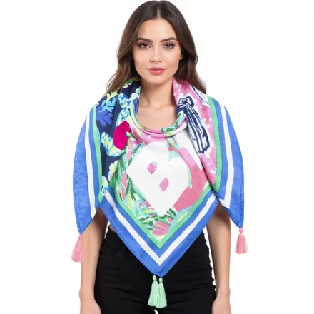 ZWILLINGSHERZ Sunny nap szögletes sál  Shells és virágos divat sál 3016Q-0803-84 kék/rózsaszín/Multicolored Méret: N