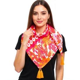   ZWILLINGSHERZ Hawaiian Flower szögletes sál  virágos és Ornaments, divat sál 3016Q-2907-90 narancssárga/rózsaszín Méret: N
