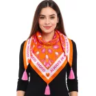ZWILLINGSHERZ Always in a good mood szögletes sál  statement print és ornaments, divat sál 3016Q-0209-5 rózsaszín/narancssárga Méret: N