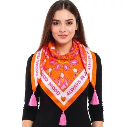 ZWILLINGSHERZ Always in a good mood szögletes sál  statement print és ornaments, divat sál 3016Q-0209-5 rózsaszín/narancssárga Méret: N