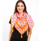 ZWILLINGSHERZ Pricilla szögletes sál  virágos és Ornaments in a Retro Design, divat sál 3016Q-1008-6 narancssárga/Multicolored Méret: N
