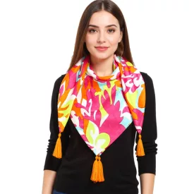   ZWILLINGSHERZ Flower Power szögletes sál  Retro-Look virágos, divat sál 3016Q-0208-100 rózsaszín/Multicolored Méret: N