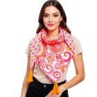ZWILLINGSHERZ Happy Paisley szögletes sál  virágos és Ornaments in a Retro Design, divat sál 3016Q-0208-22 narancssárga/rózsaszín Méret: N