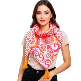  ZWILLINGSHERZ Happy Paisley szögletes sál  virágos és Ornaments in a Retro Design, divat sál 3016Q-0208-22 narancssárga/rózsaszín Méret: N