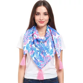   ZWILLINGSHERZ Hawaiian Flower szögletes sál  virágos és Ornaments, divat sál 3016Q-2907-84 kék/rózsaszín/Multicolored Méret: N