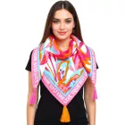 ZWILLINGSHERZ Best Life négyzet alakú sál statement printtel és absztrakt virágokkal, divatos sál 3016Q-2907-51 Rózsaszín/Narancs/Többszínű Méret:N