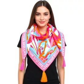   ZWILLINGSHERZ Best Life szögletes sál  Statement Print és Abstract virágos divat sál 3016Q-2907-51 rózsaszín/narancssárga/Multicolored Méret: N