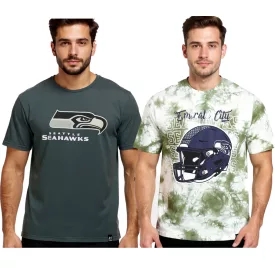   RE:fedett X NFL Seattle Seahawks férfi póló  Logo Print, pamut kerek nyakú, szürke vagy zöld Tie-Dye Méret: S