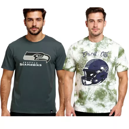 RE:fedett X NFL Seattle Seahawks férfi póló  Logo Print, pamut kerek nyakú, szürke vagy zöld Tie-Dye Méret: S