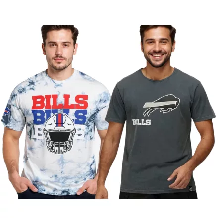 RE:fedett X NFL férfi póló bivaly Bills Logo Lettering Print pamut kerek nyakú Ing in szürke vagy Tie-Dye kék/fehér Méret: M