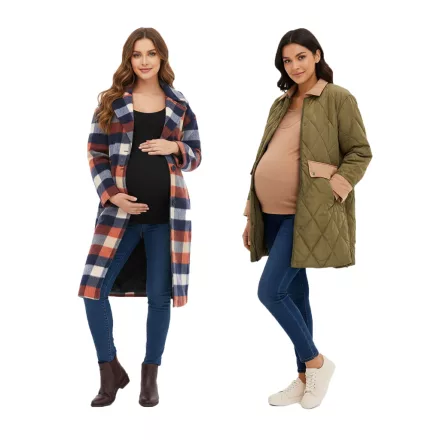 2 az 1-ben Kabát, Női kabát, Kismama viselet, Terhességi dzseki, Átmeneti kabát, Kék/Piros/Beige kockás vagy 936631 Zöld Méret:34