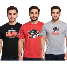   European League of Football Helvetic Guards férfi póló nyomtatott Fanwear in szürke, piros, vagy fekete Méret: M