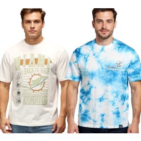   RE:fedett X NFL Miami Dolphins férfi póló  első Print, pamut Ing, RCNFL, ekrü-fehér vagy Tie-Dye kék Méret: XL