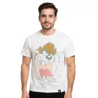 RE:fedett X LOONEY TUNES férfi póló  Tasmanian Devil vagy Basketball Print, pamut kerek nyakú, ekrü-fehér Méret: M