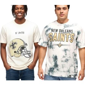   RE:fedett X NFL férfi póló új Orleans Saints Logo Lettering pamut Ing kerek nyakú Ing szürke vagy bézs Méret: M