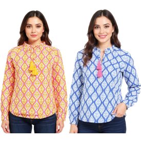  ZWILLINGSHERZ női pamut Summer blúz  ovális Vine minta 33246 narancssárga/rózsaszín vagy kék/fehér/rózsaszín Méret: S_M