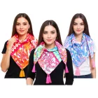 ZWILLINGSHERZ Hawaii Virágos Négyzet alakú Sál Virágokkal és Díszítésekkel Divatos Sál 3016Q-2907 Narancs, Kék vagy Rózsaszín Többszínű Méret:N