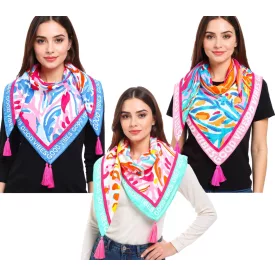   ZWILLINGSHERZ szögletes sál  virágos vagy korall és "Good Vibes Only" Print divat sál 3016Q rózsaszín/türkiz, kék/rózsaszín, vagy rózsaszín/színes Méret: N