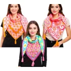 ZWILLINGSHERZ szögletes sál  virágos és Ornaments divat sál 3016Q türkiz/rózsaszín/színes, narancssárga/rózsaszín, vagy narancssárga/színes Méret: N