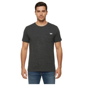   11 PROJECT Santo férfi pamut póló, Heathered Summer Ing  mellkas zseb 20715236 ME 194007 fekete Méret: S