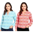 ZWILLINGSHERZ Joyful női Summer blúz tunika Ing  Ornaments 33236 narancssárga/rózsaszín/fehér vagy kék/rózsaszín/fehér/zöld Méret: L_XL