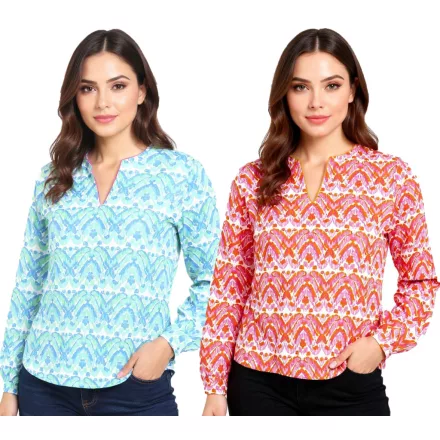 ZWILLINGSHERZ Joyful női Summer blúz tunika Ing  Ornaments 33236 narancssárga/rózsaszín/fehér vagy kék/rózsaszín/fehér/zöld Méret: L_XL