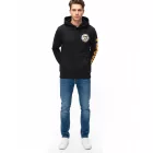 Hollister x NHL Pittsburgh Penguins Férfi kapucnis pulóver csapat logó nyomattal, pamut pulóver 322-221-1606-900, Fekete Méret:L
