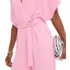 Laza női jumpsuit széles lábakkal és megkötő övvel, tökéletes szilveszterre, 969950 Rózsaszín Méret:52