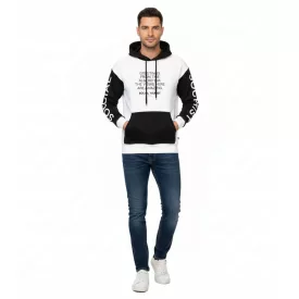   Hollister X Social Tourist Férfi kapucnis pulóver, pamut pulóver, oversized, 365-352-0001-101, Fehér/Fekete Méret:XS